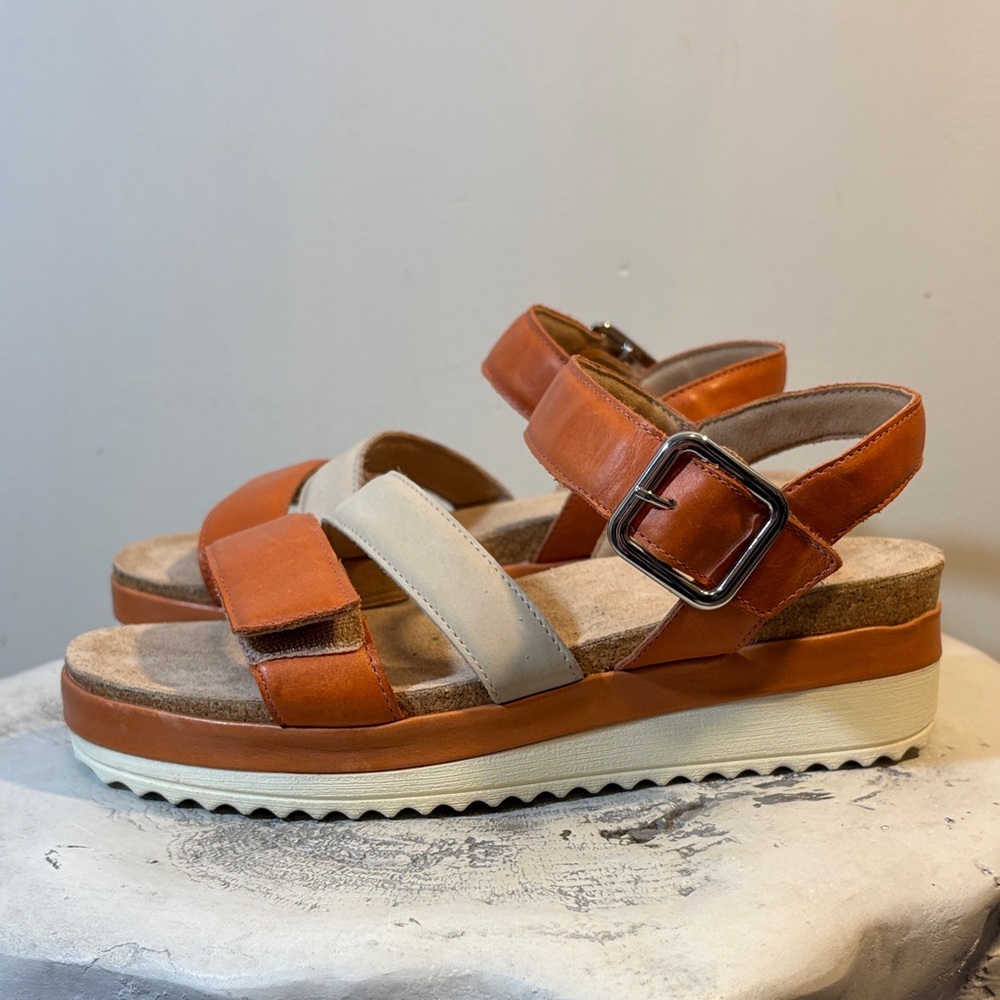 Women’s Orange Leather Platform Sandals with Cream Strap